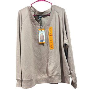 Women's Fleece V- Neck Pullover, Buffalo, XXL, Taupe Rose, NWT